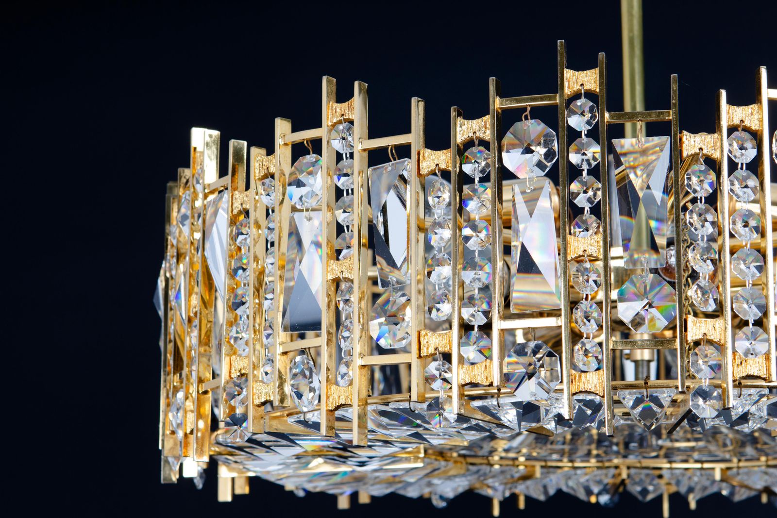 Large Gilt Brass And Crystal Chandelier, By Palwa, Germany, 1970s photo vintage
