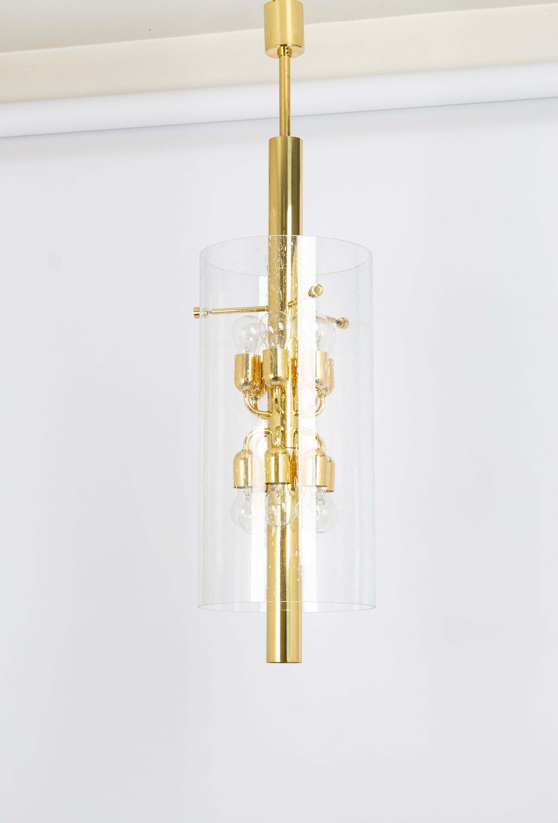 1 Of 3 Brass Lantern Form Pendant Cylindrical Glass By Limburg, Germany, 1960s photo furniture