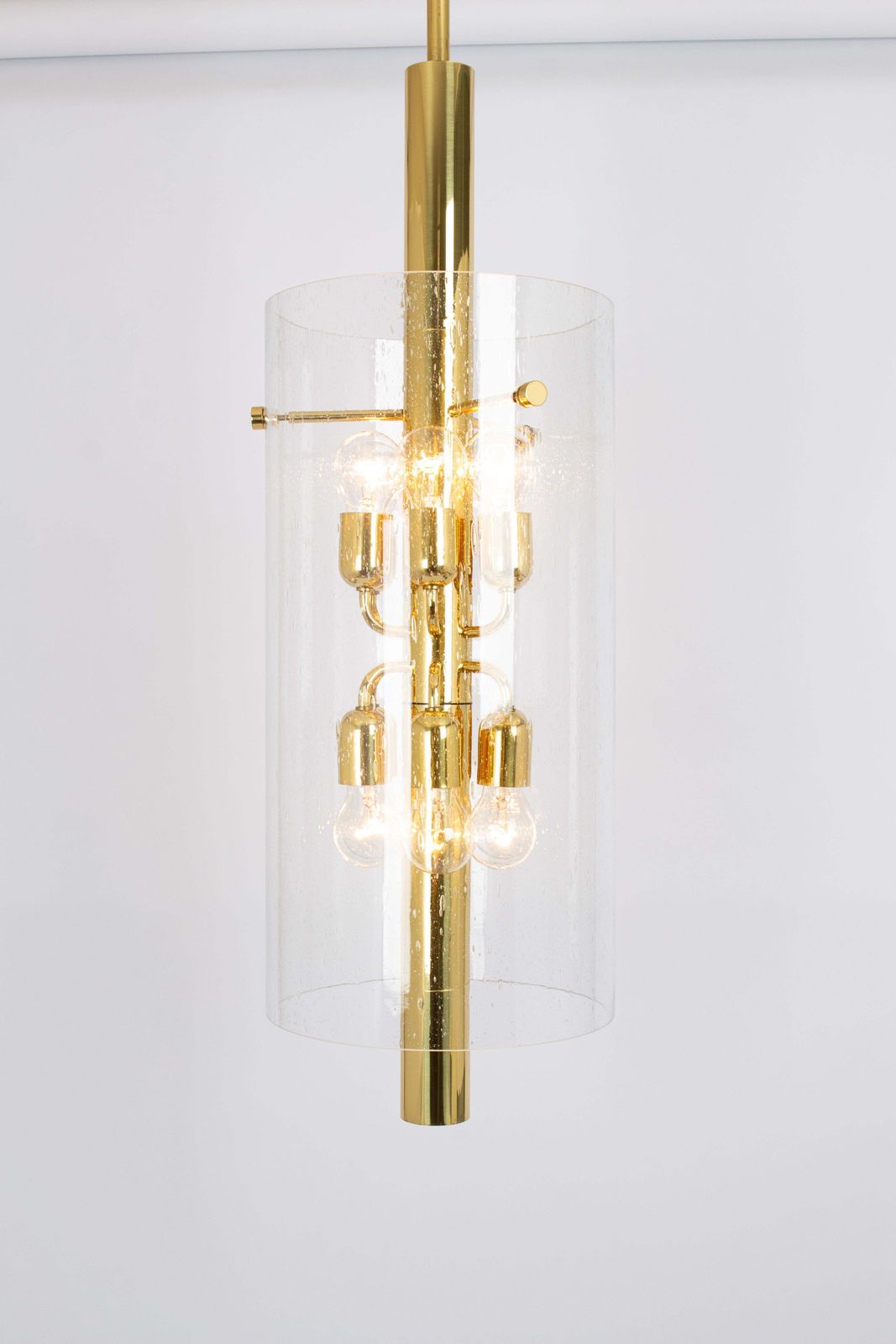 1 Of 3 Brass Lantern Form Pendant Cylindrical Glass By Limburg, Germany, 1960s photo for sale