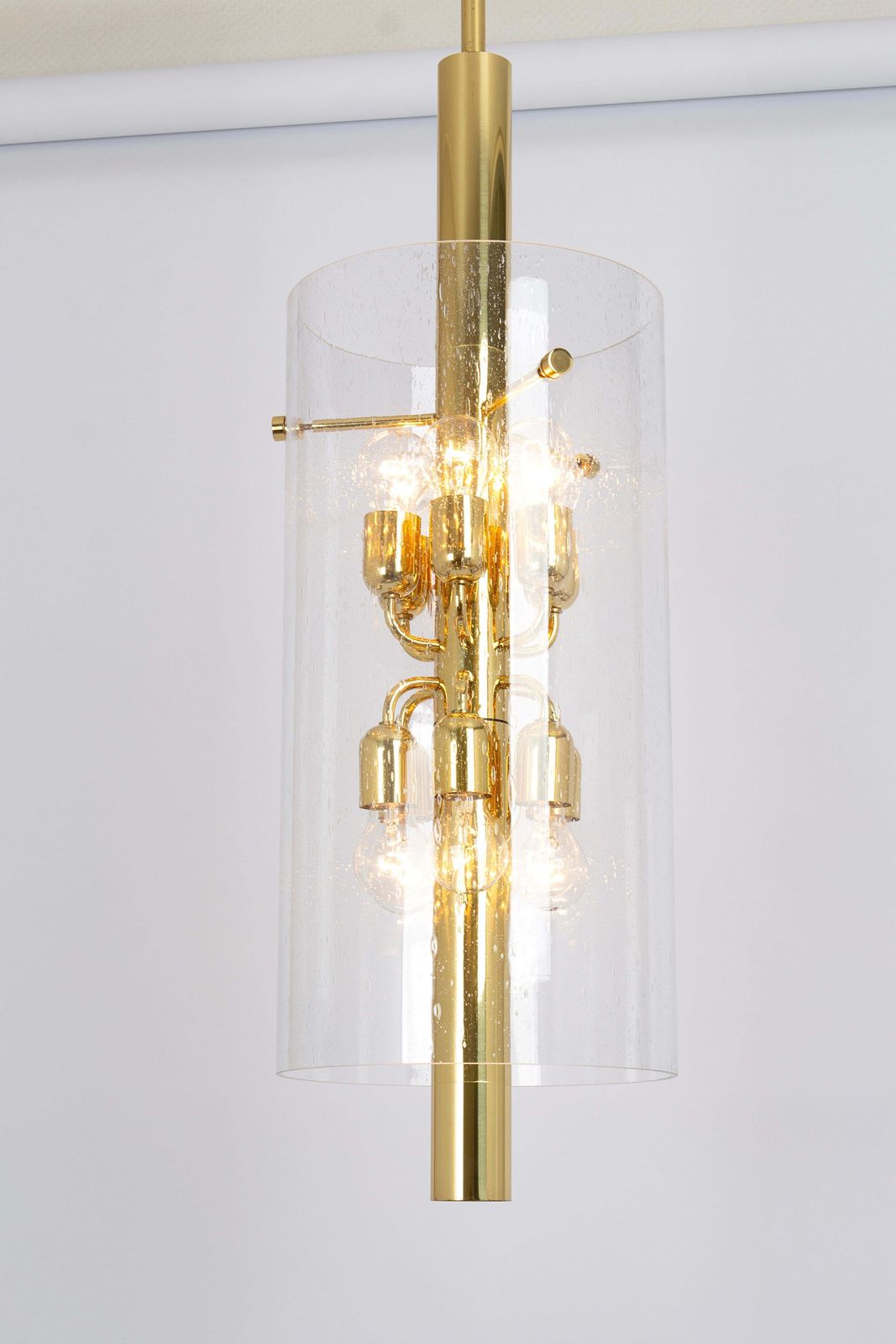 1 Of 3 Brass Lantern Form Pendant Cylindrical Glass By Limburg, Germany, 1960s photo vintage