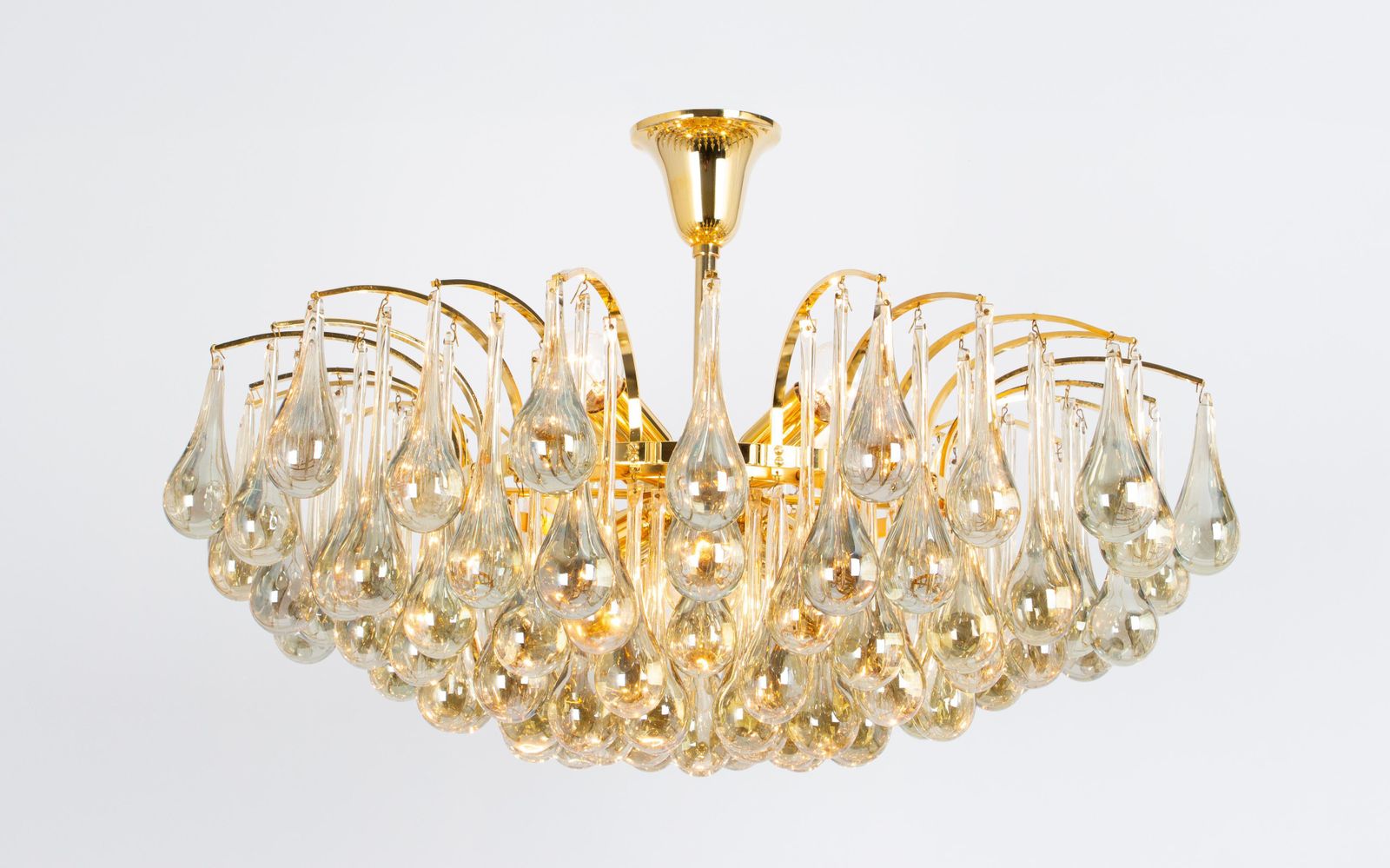 1 Of 2 Large Murano Glass Tear Drop Chandelier, Christoph Palme, Germany, 1970s photo Lighting