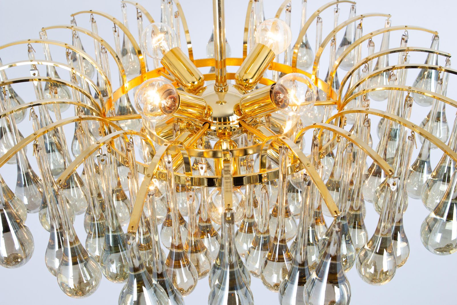 1 Of 2 Large Murano Glass Tear Drop Chandelier, Christoph Palme, Germany, 1970s photo vinterior