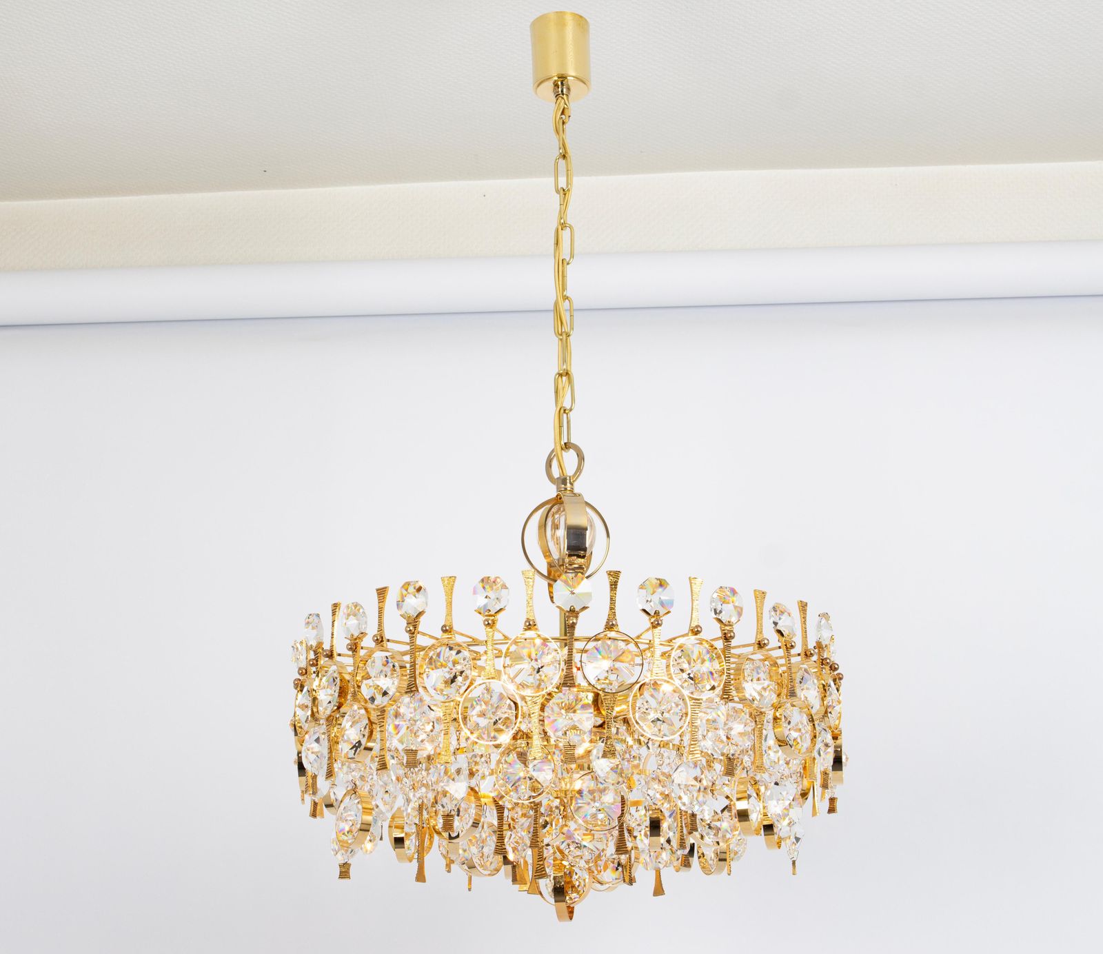 Large Gilt Brass And Crystal Chandelier, By Palwa, Germany, 1970s photo furniture