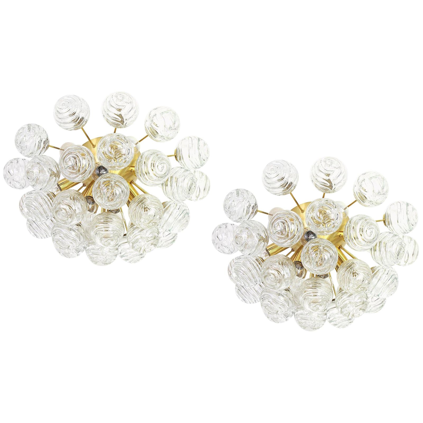 1 Of 2 Spectacular Sputnik Flushmount Glass Snow Balls By Doria, Germany, 1970s