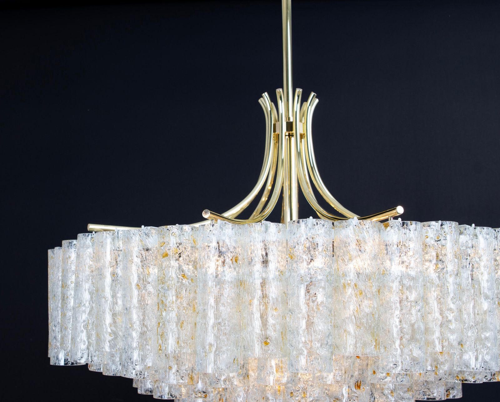 photo vinterior Stunning Large Doria Ice Glass Tubes Chandelier, Germany, 1960s