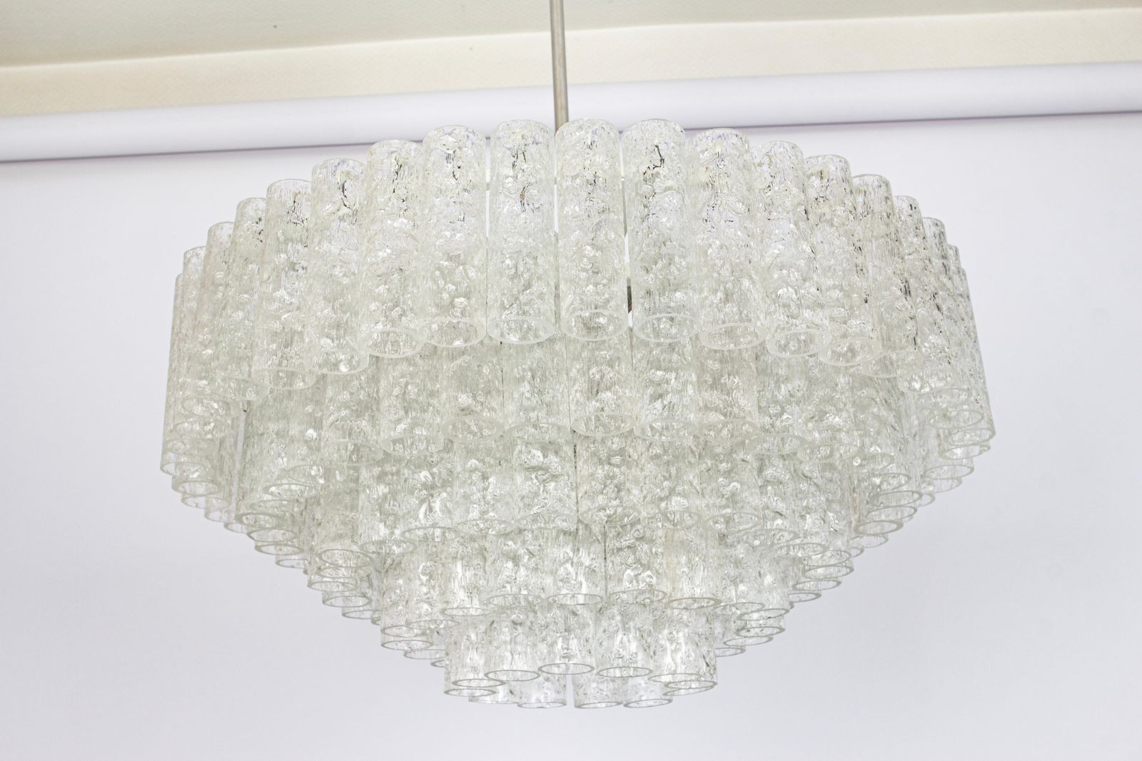 1 Of 3 Large Doria Ice Glass Tubes Chandelier, Germany, 1960s photo for sale