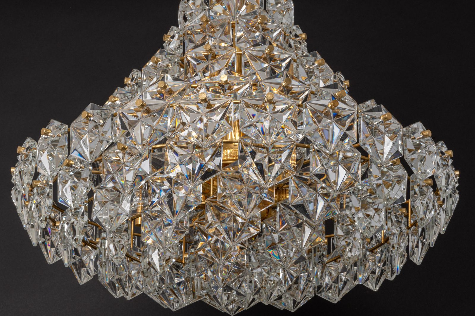 photo furniture Stunning Huge Chandelier, Brass And Crystal Glass By Kinkeldey, Germany, 1970s