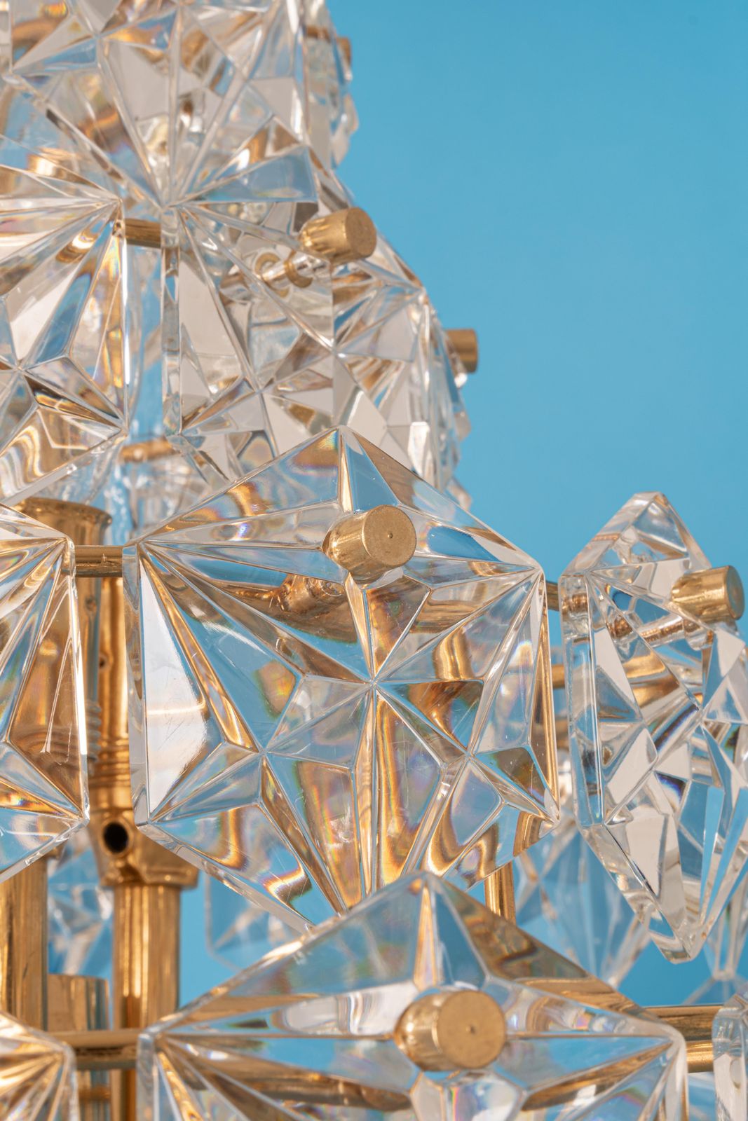 photo for sale Stunning Huge Chandelier, Brass And Crystal Glass By Kinkeldey, Germany, 1970s