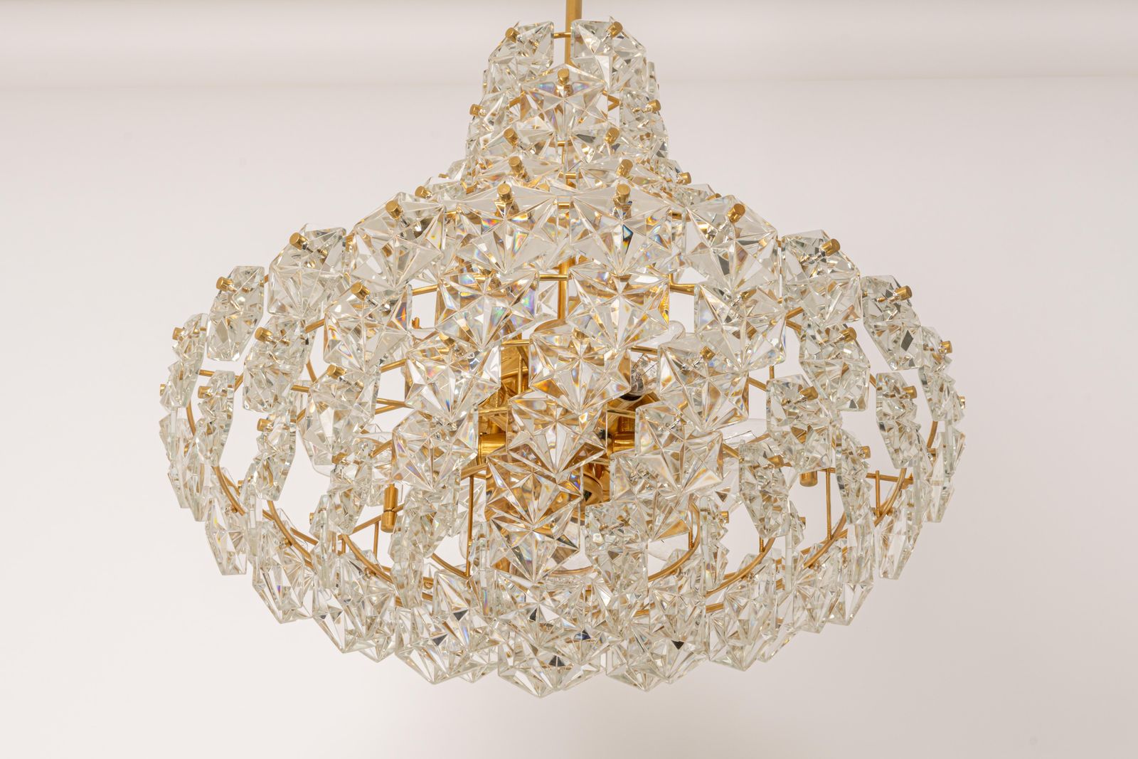 Lighting Stunning Huge Chandelier, Brass And Crystal Glass By Kinkeldey, Germany, 1970s photo