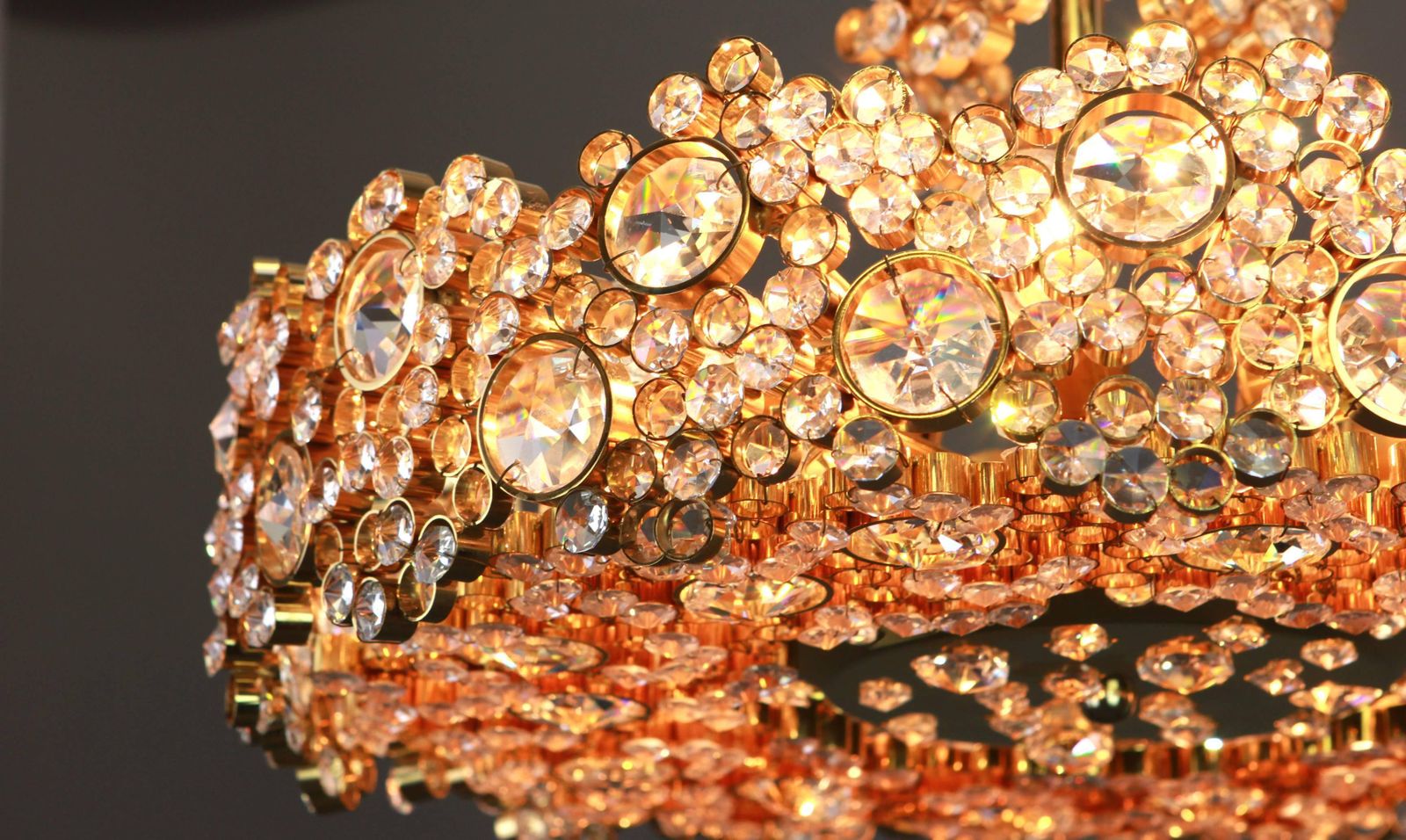 photo furniture Gilt Brass And Crystal Glass Encrusted Chandeliers By Palwa, Germany, 1970s