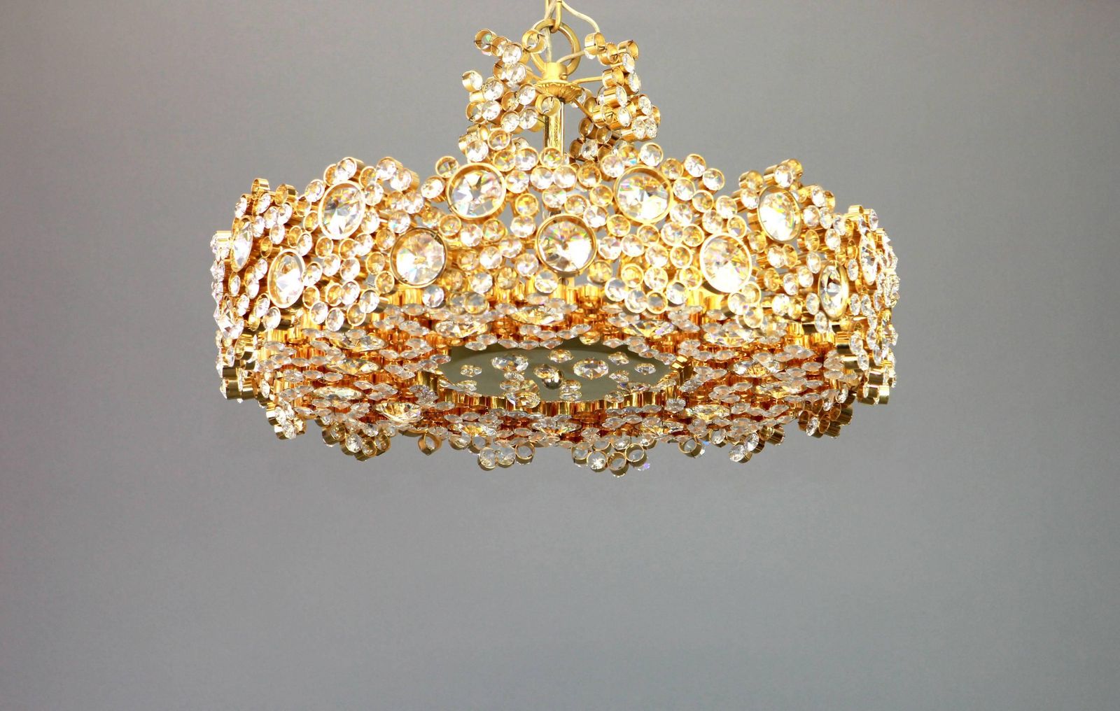 Gilt Brass And Crystal Glass Encrusted Chandeliers By Palwa, Germany, 1970s photo buy