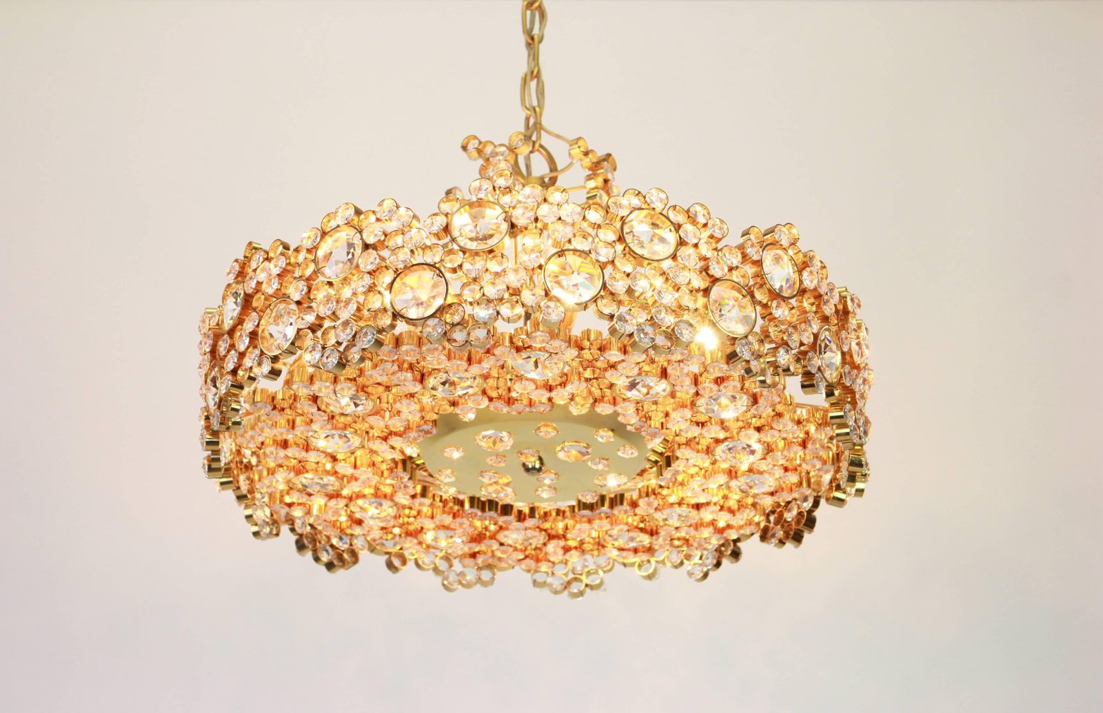 Gilt Brass And Crystal Glass Encrusted Chandeliers By Palwa, Germany, 1970s photo vintage