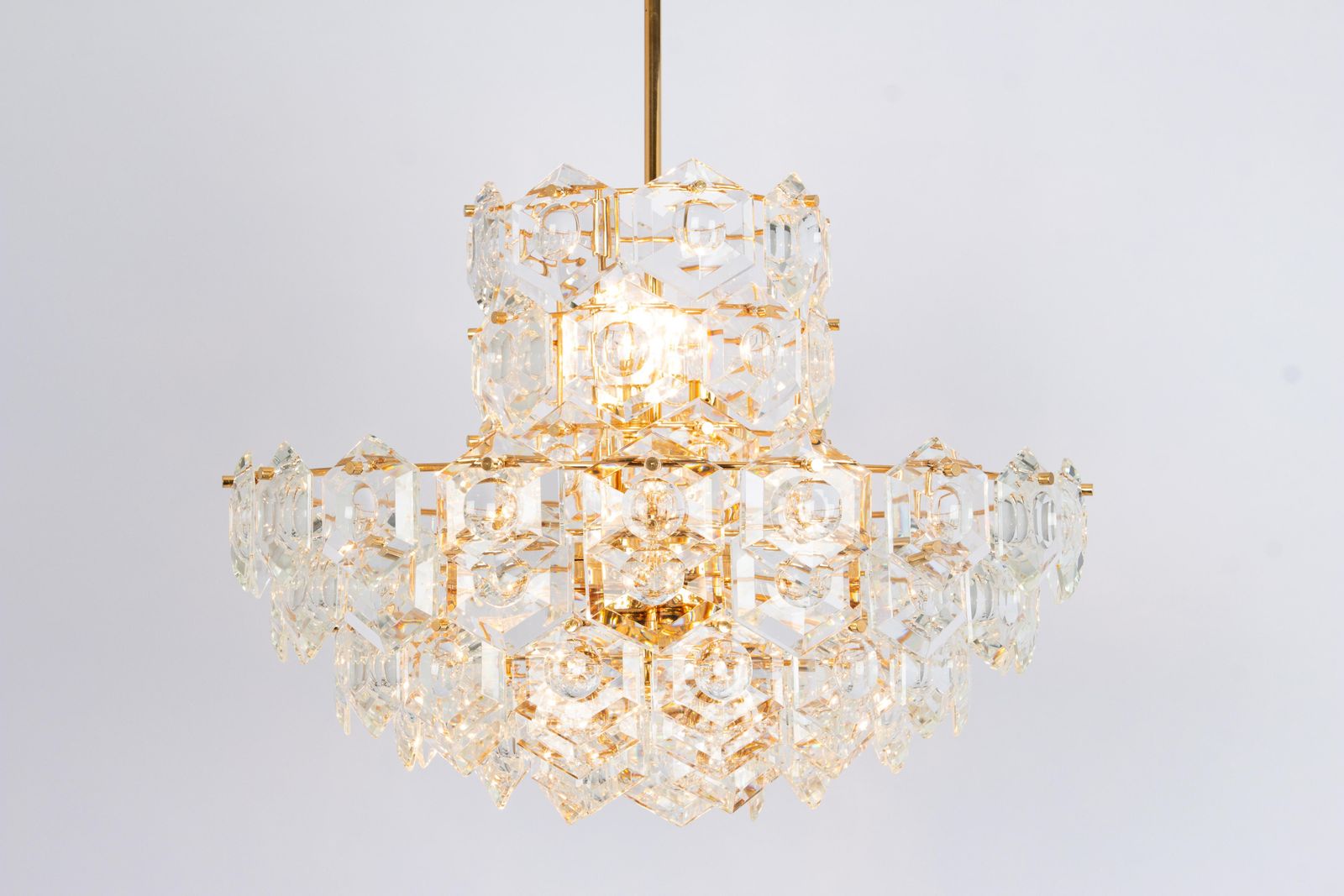 Stunning Huge Chandelier, Brass And Crystal Glass By Kinkeldey, Germany, 1970s photo Lighting