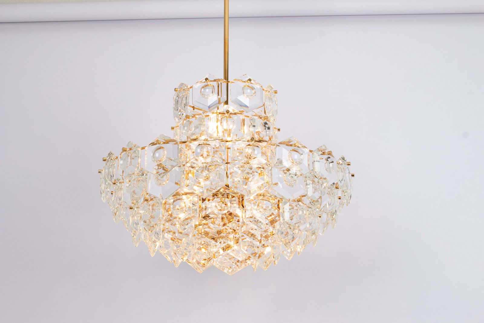 Stunning Huge Chandelier, Brass And Crystal Glass By Kinkeldey, Germany, 1970s photo buy