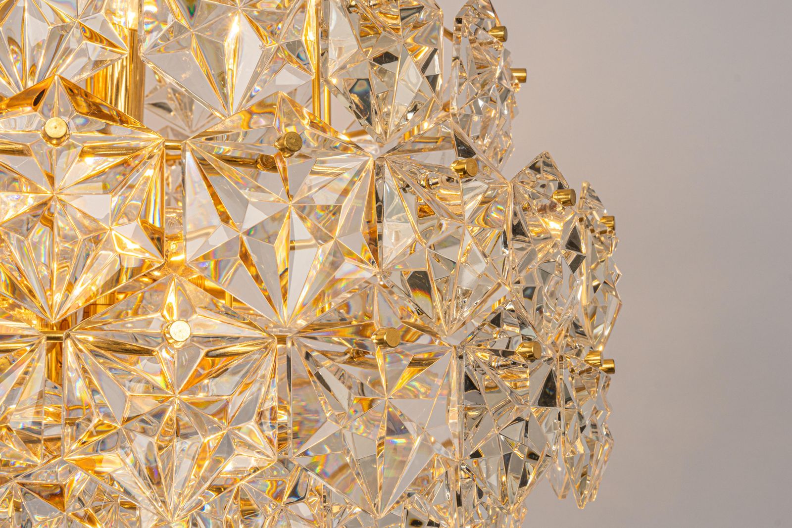 Stunning Huge Chandelier, Brass And Crystal Glass By Kinkeldey, Germany, 1970s photo vintage