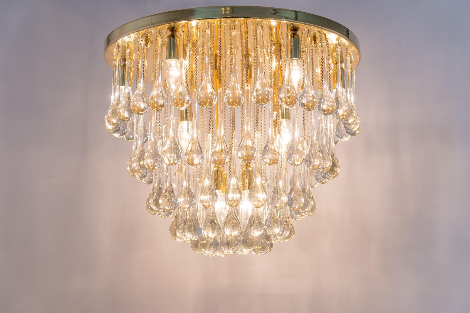 Lighting 1 Of 3 Large Murano Glass Tear Drop Chandelier, Christoph Palme, Germany, 1970s photo