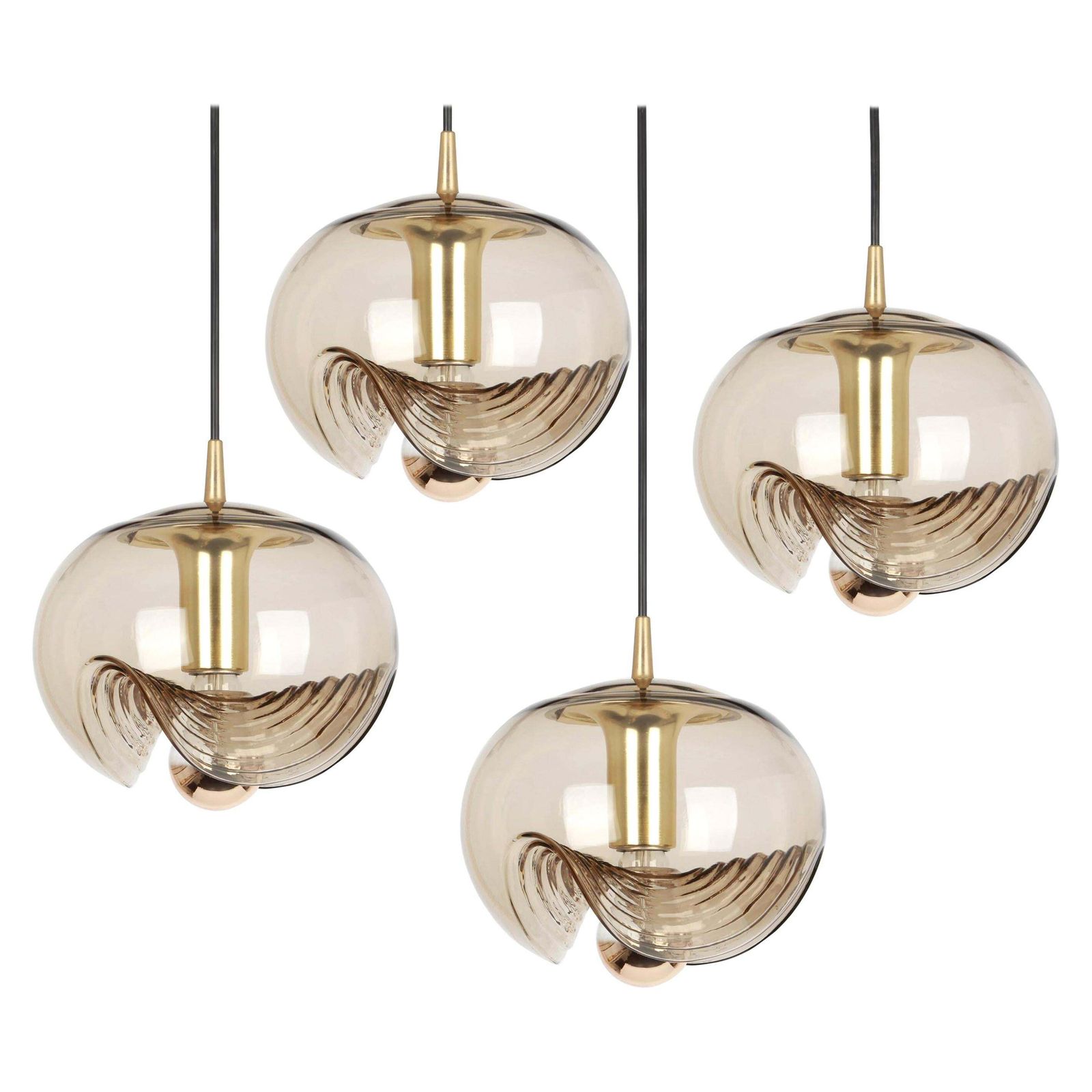 1 Of 10 Large Smoked Glass Pendant Light By Peill & Putzler, Germany, 1970s