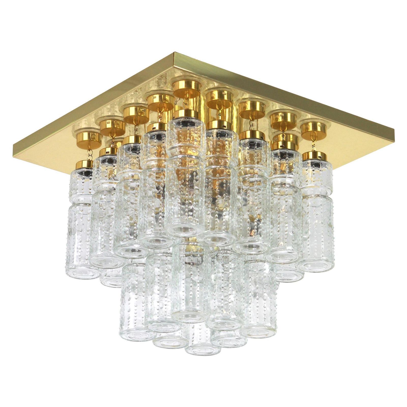 1 Of 2 Large Brass Crystal Glass Chandelier By Limburg, Germany, 1960s