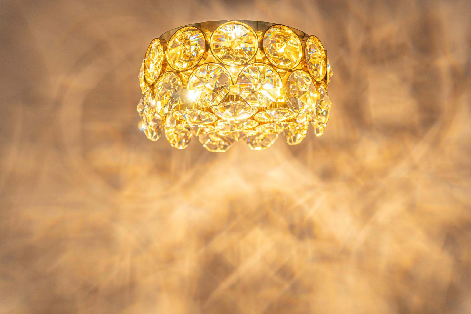 1 Of 2 Petite Flush Mount Light, Crystal Glass Designed By Palwa, Germany, 70s photo buy