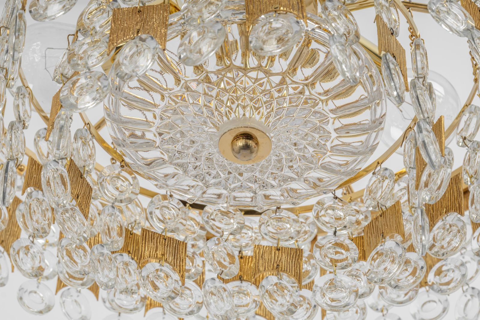 Impressive Large Gilt Brass And Crystal Glass Chandelier By Palwa Germany, 1960s photo Lighting