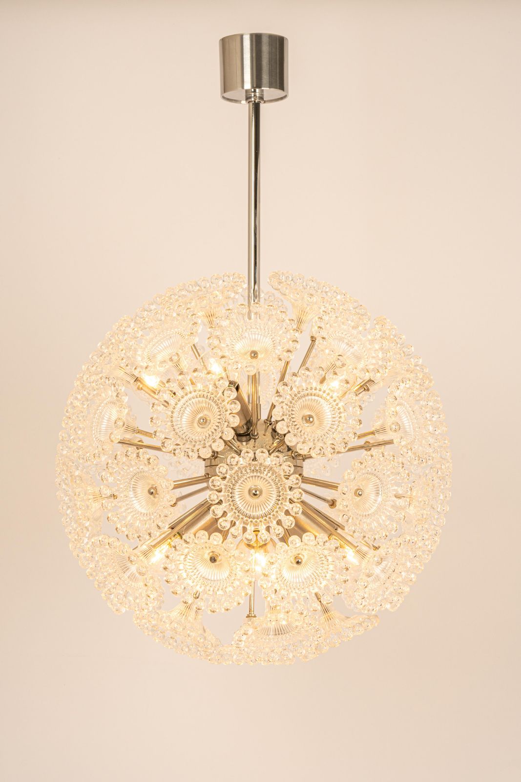 1 Of 2 Stunning Floral Chrome Sputnik Chandelier, Germany, 1960s photo vintage