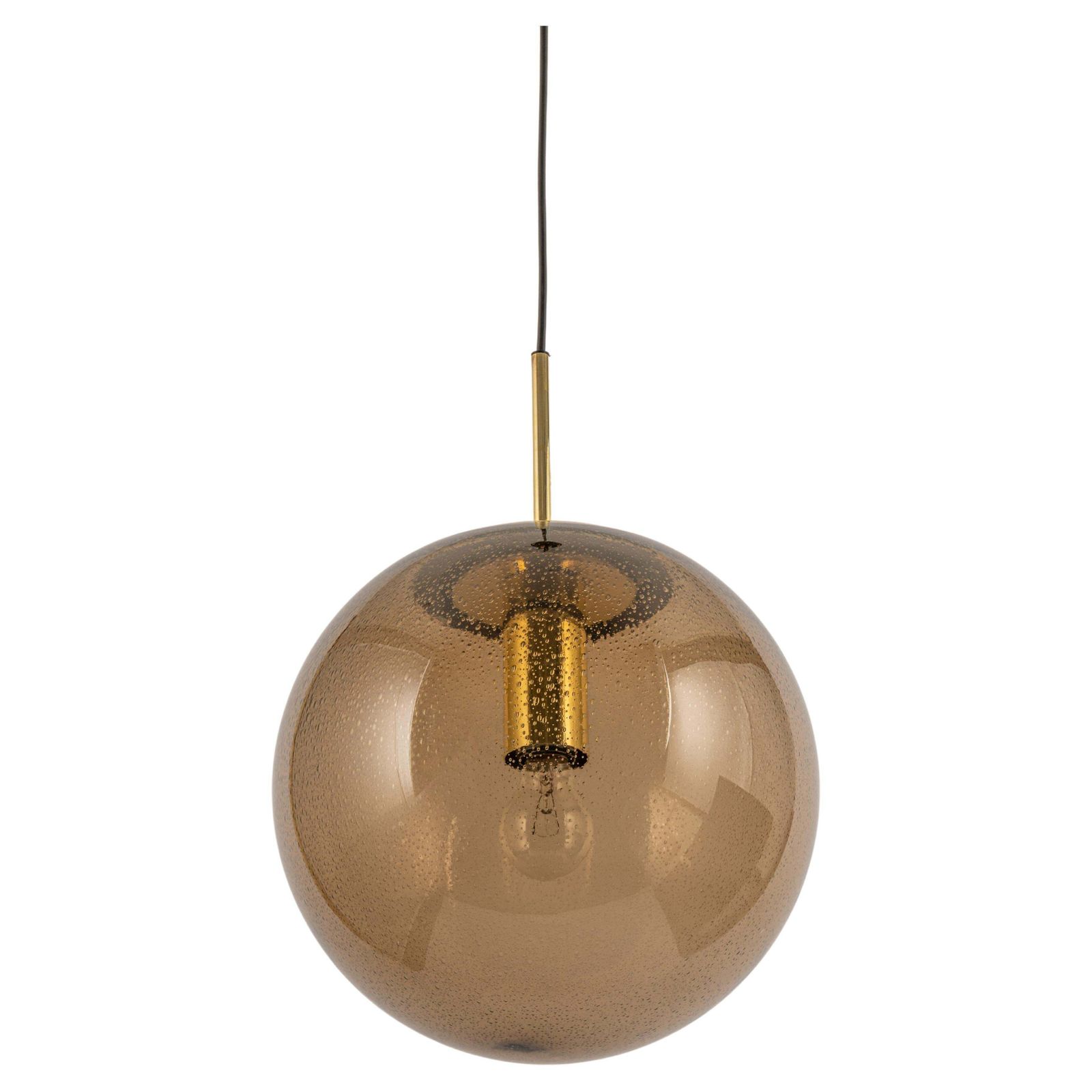 Large Limburg Brass With Smoked Glass Ball Pendant, Germany, 1970s