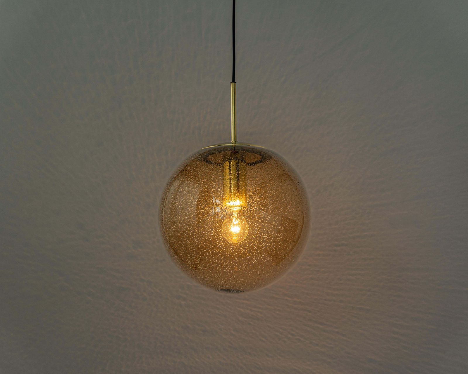 photo for sale Large Limburg Brass With Smoked Glass Ball Pendant, Germany, 1970s