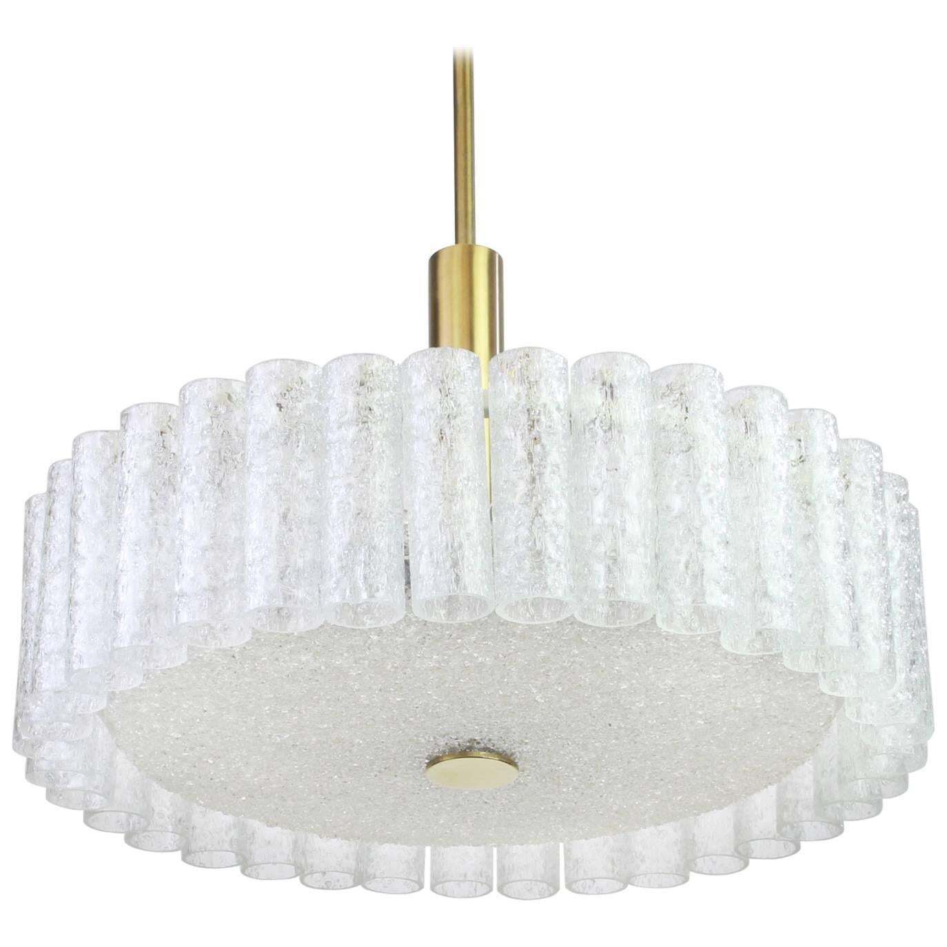 Large Murano Ice Glass Tubes Chandelier By Doria, Germany, 1970s