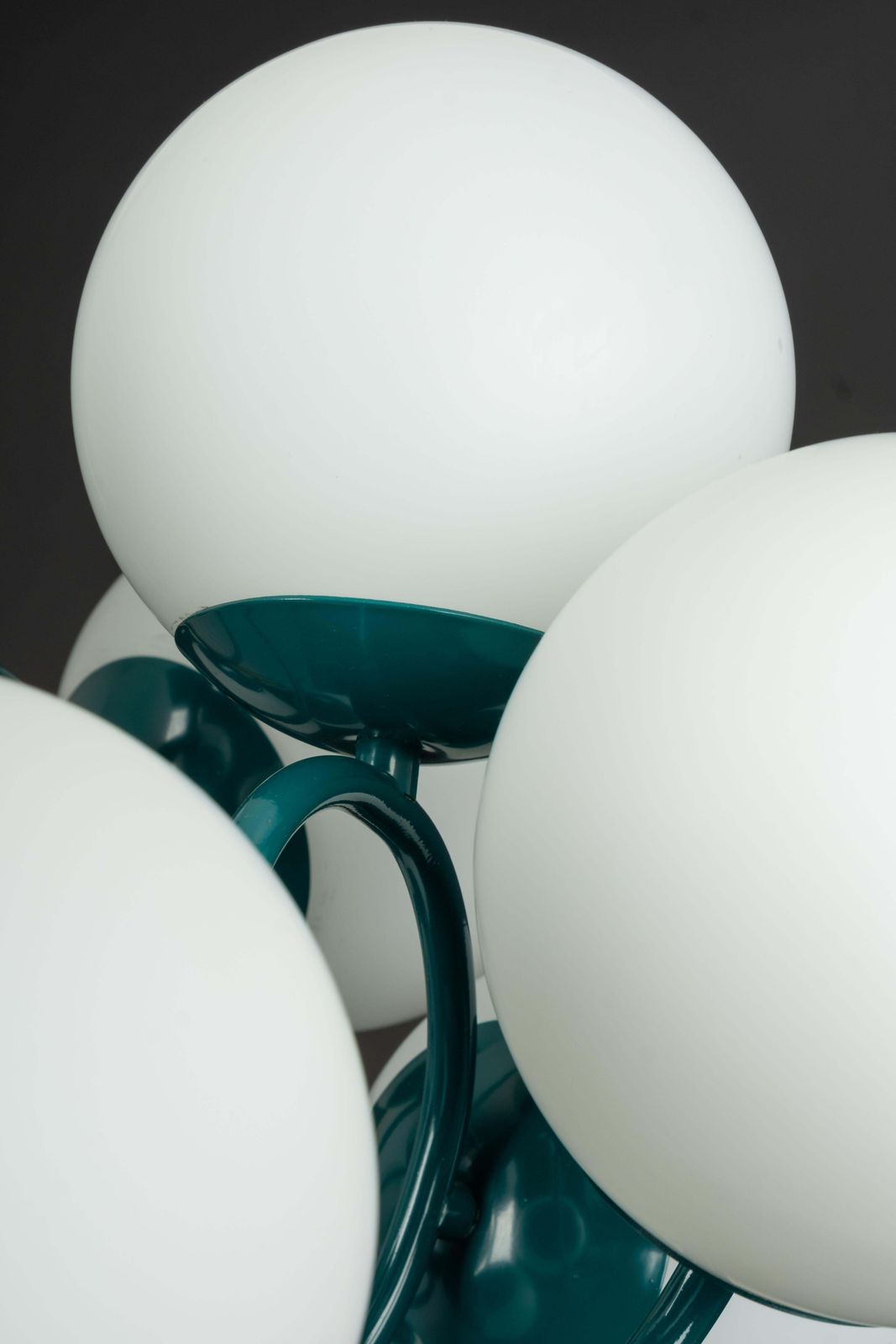 photo furniture Kaiser Green Sputnik Molecular Shape Chandelier, 12 Opal Glass, Germany, 1970s
