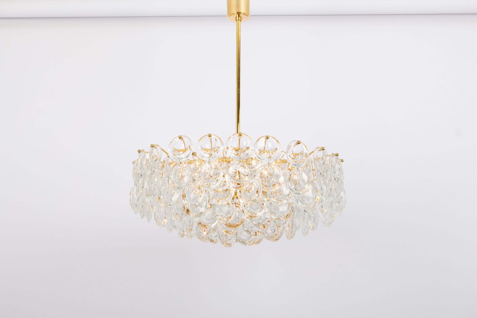 photo for sale 1 Of 2 Gilt Brass Crystal Chandelier By Palwa, Sciolari Design, Germany, 1970s