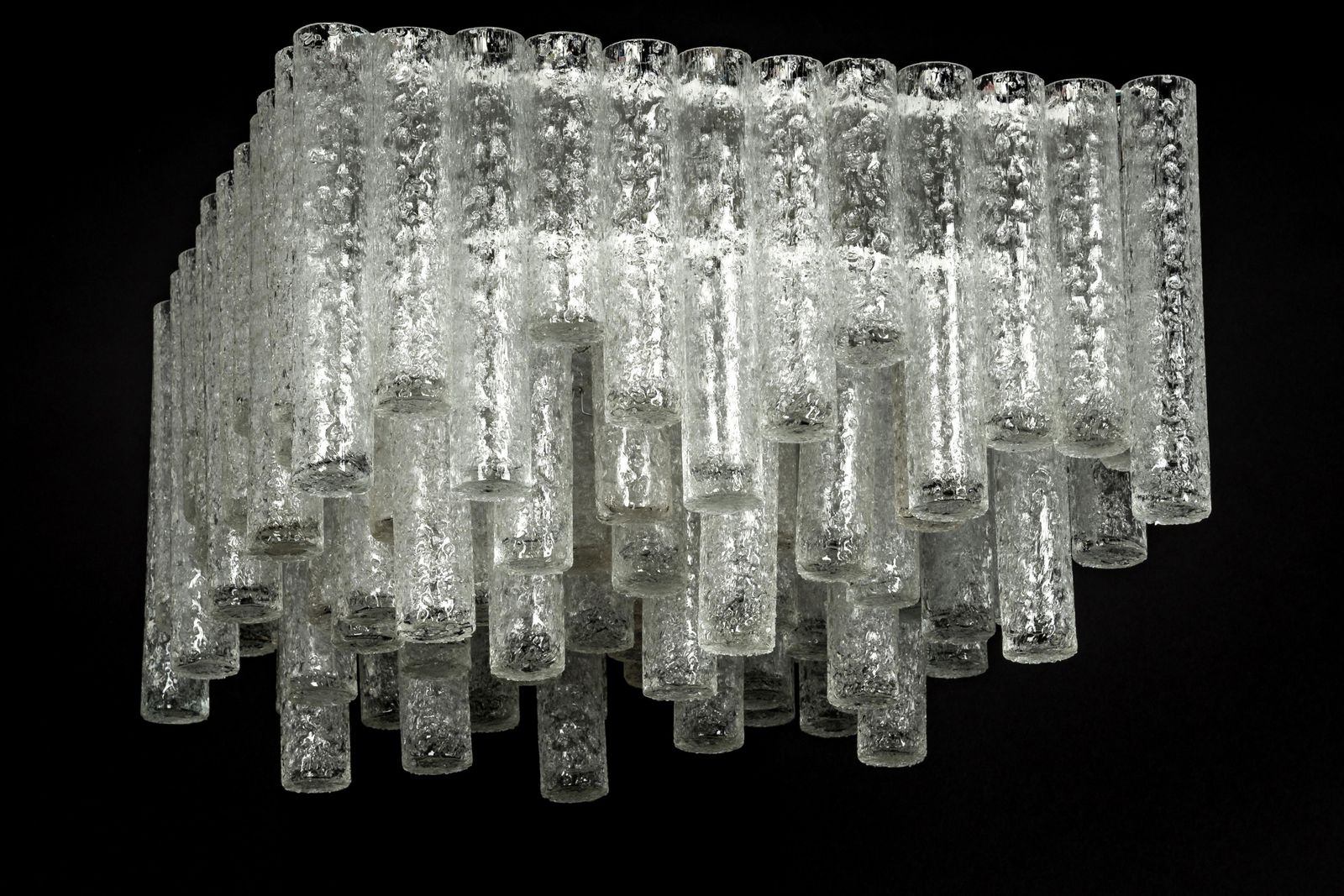 1 Of 3 Large Stunning Murano Ice Glass Tubes Flush Mount By Doria Germany, 1960s photo buy