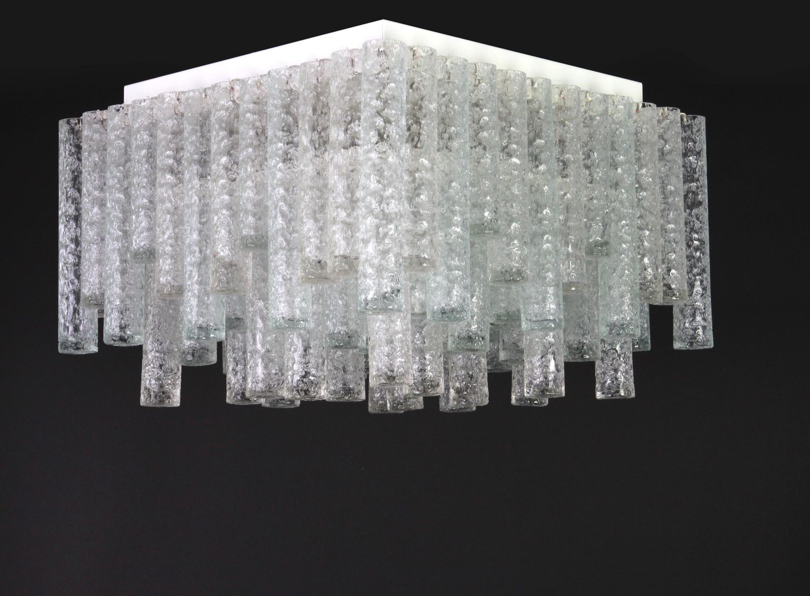 Lighting 1 Of 3 Large Stunning Murano Ice Glass Tubes Flush Mount By Doria Germany, 1960s photo