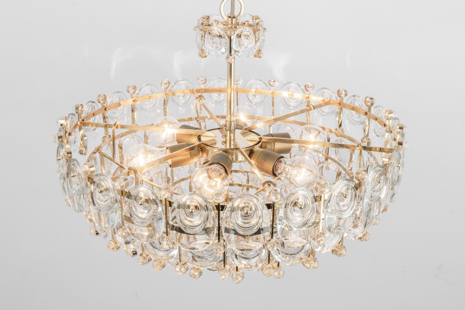 Delicate Gilt Brass Crystal Chandelier By Palwa, Sciolari Design, Germany, 1970s photo Lighting