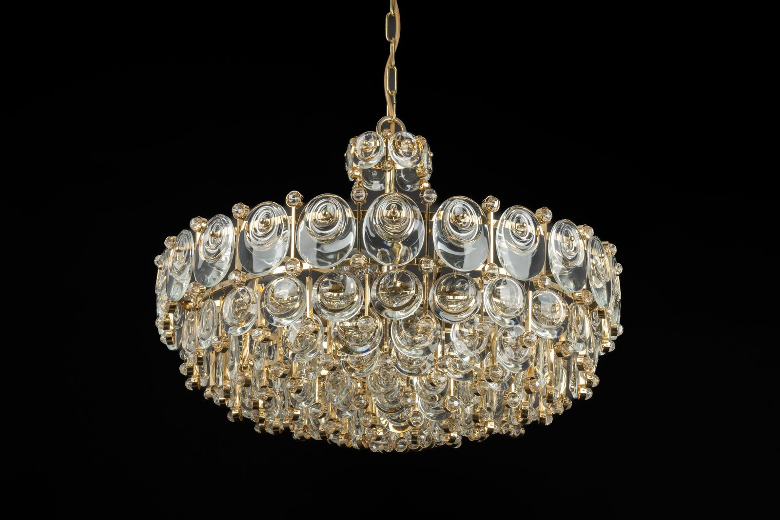 Delicate Gilt Brass Crystal Chandelier By Palwa, Sciolari Design, Germany, 1970s photo vinterior