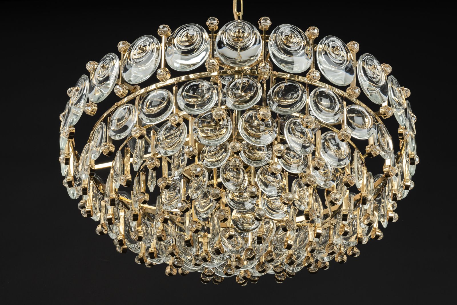 Delicate Gilt Brass Crystal Chandelier By Palwa, Sciolari Design, Germany, 1970s photo buy