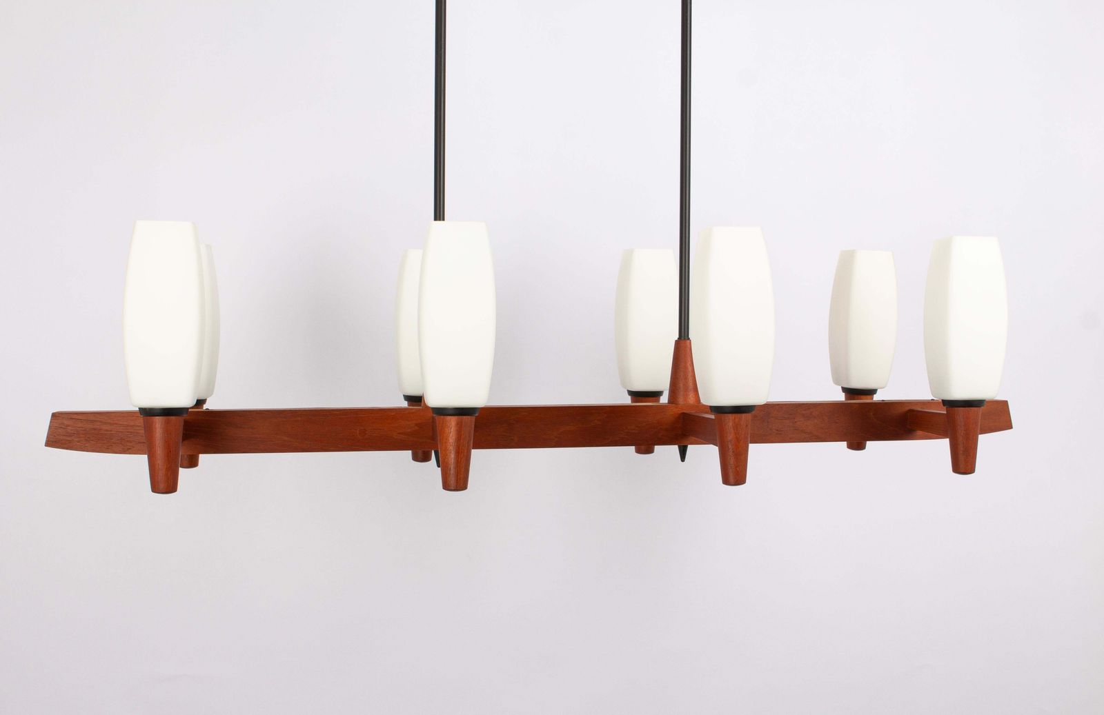 photo furniture Wonderful Minimalistic Teak And Opal Glass Chandelier By Kaiser, Germany 1960s