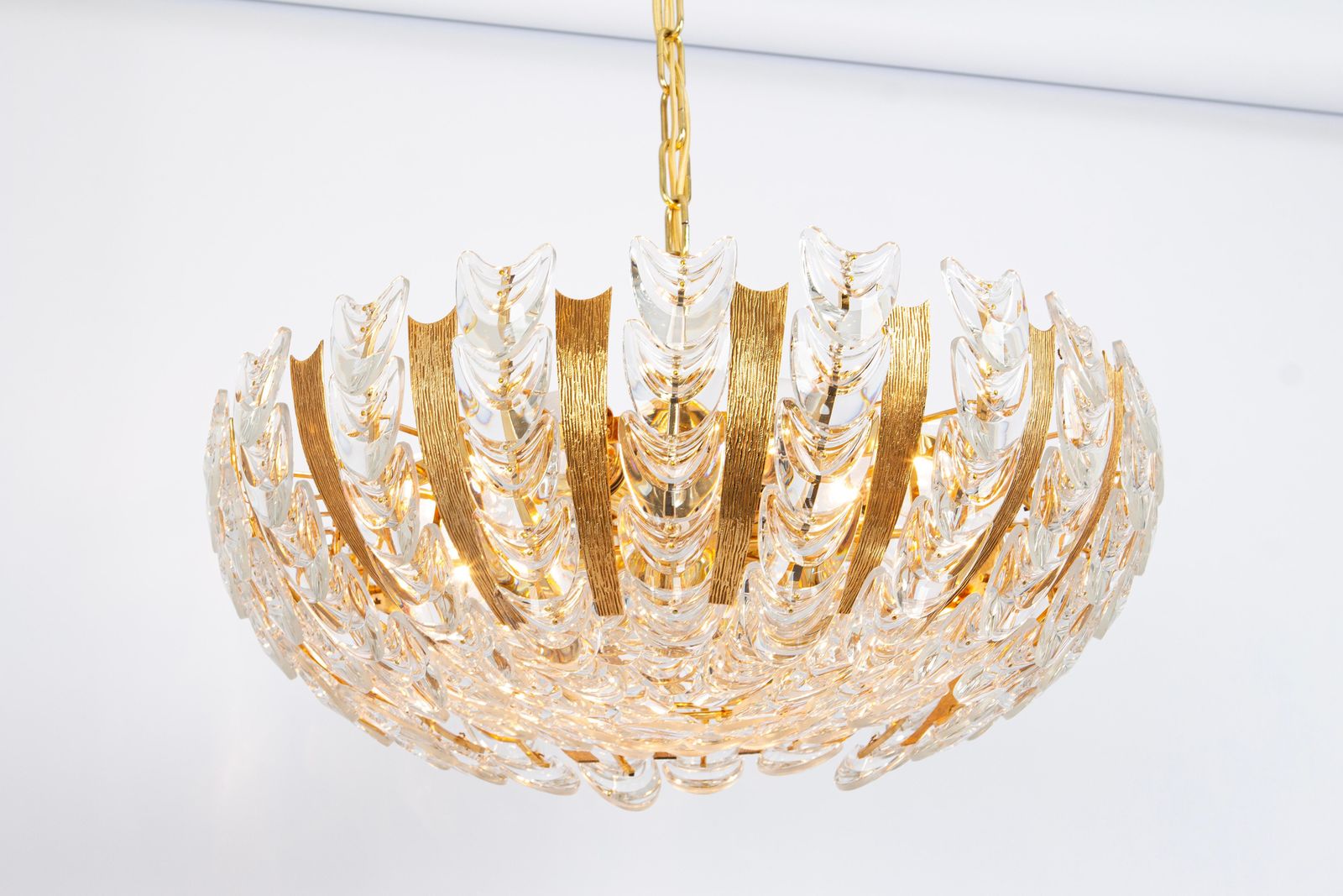 Large Delicate Gilt Brass Crystal Glass Chandelier By Palwa, Germany, 1970s photo vintage