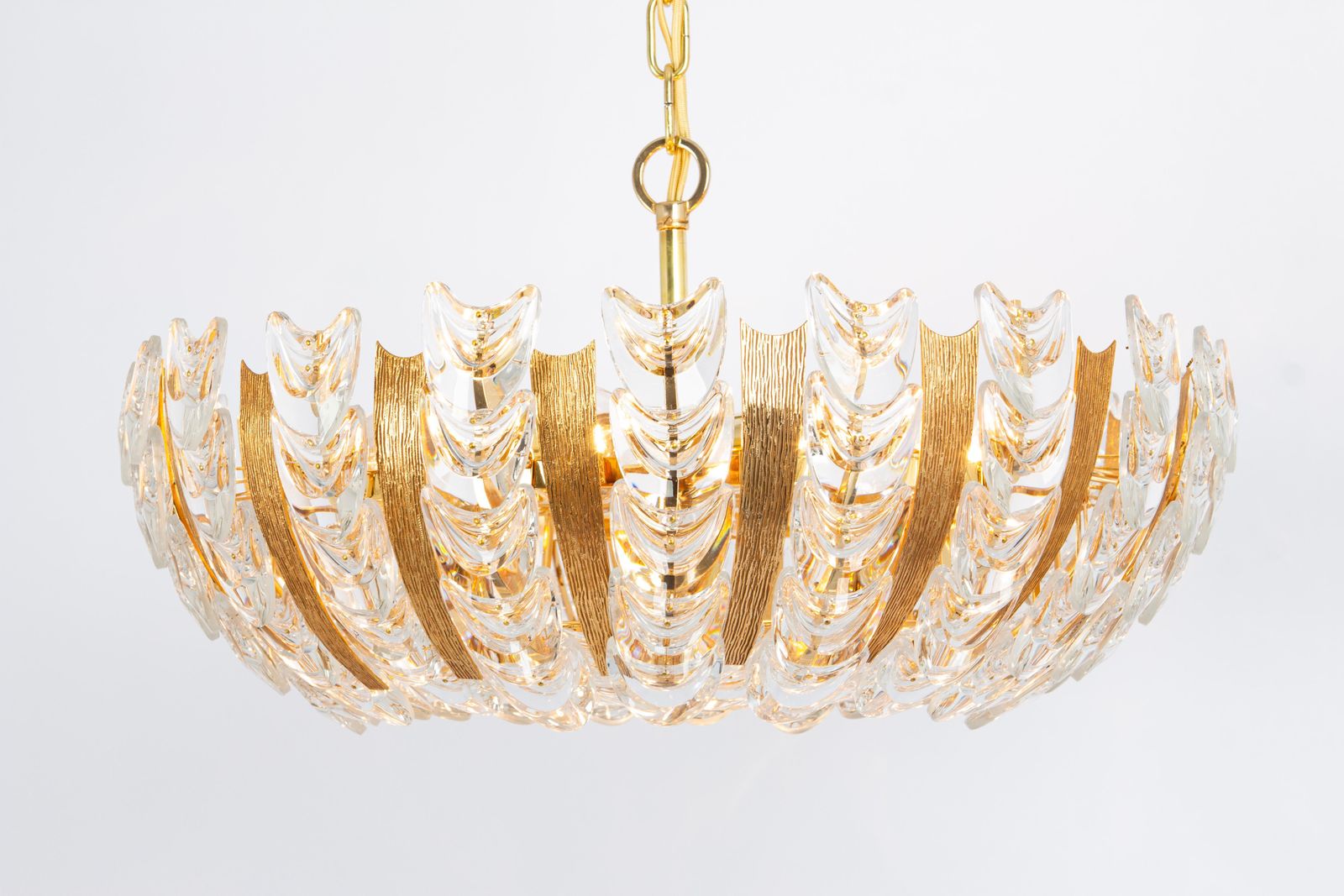 photo for sale Large Delicate Gilt Brass Crystal Glass Chandelier By Palwa, Germany, 1970s