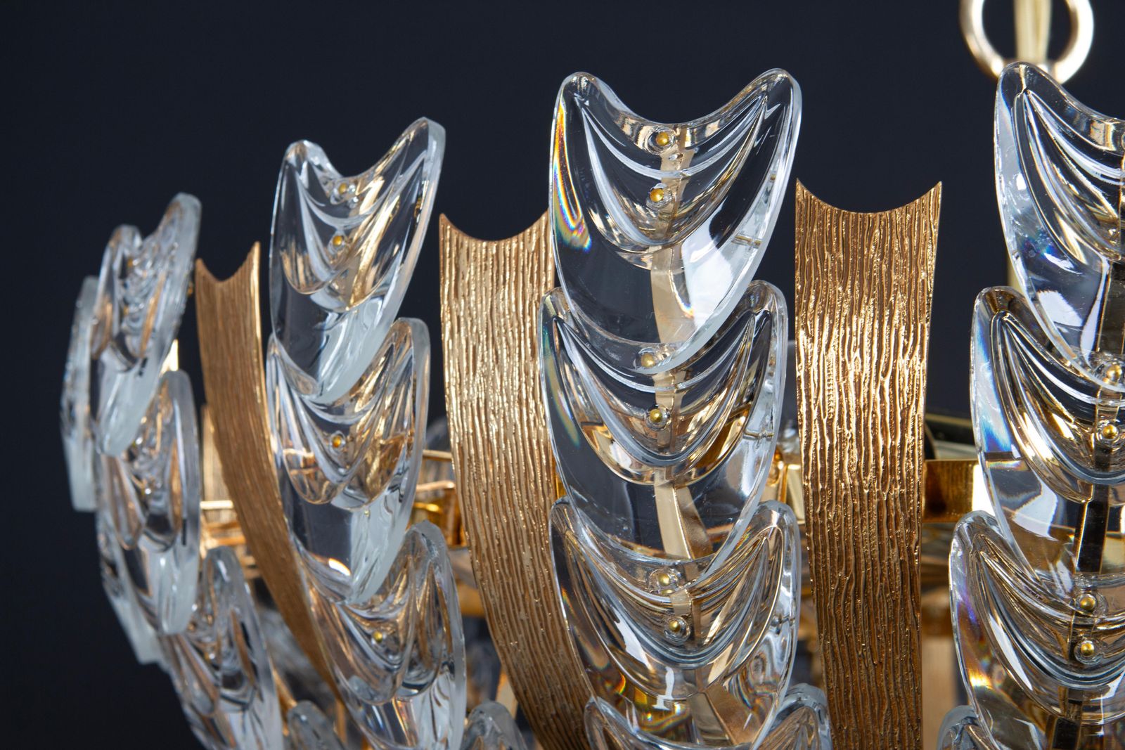 4127.0 Large Delicate Gilt Brass Crystal Glass Chandelier By Palwa, Germany, 1970s photo