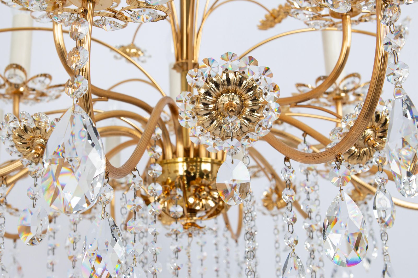 Large Gilt Brass Flower Shape Chandelier By Palwa, Germany, 1970s photo Lighting