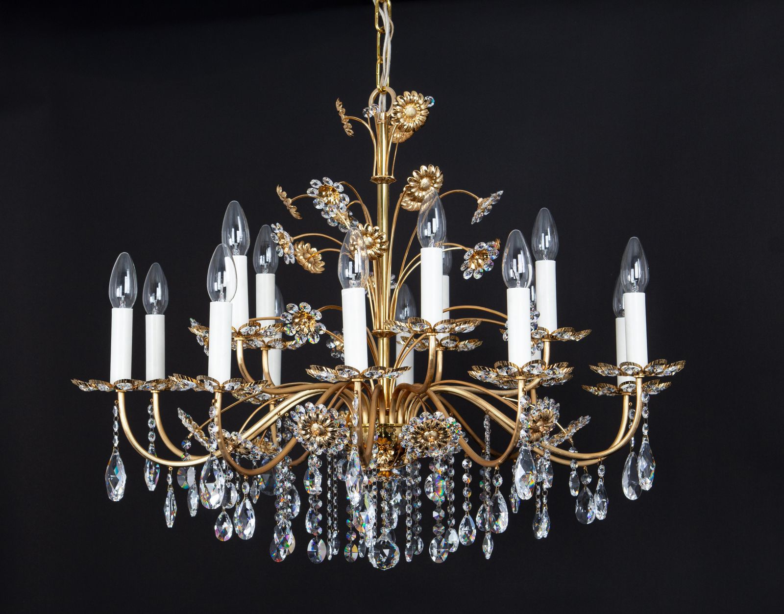 photo vinterior Large Gilt Brass Flower Shape Chandelier By Palwa, Germany, 1970s
