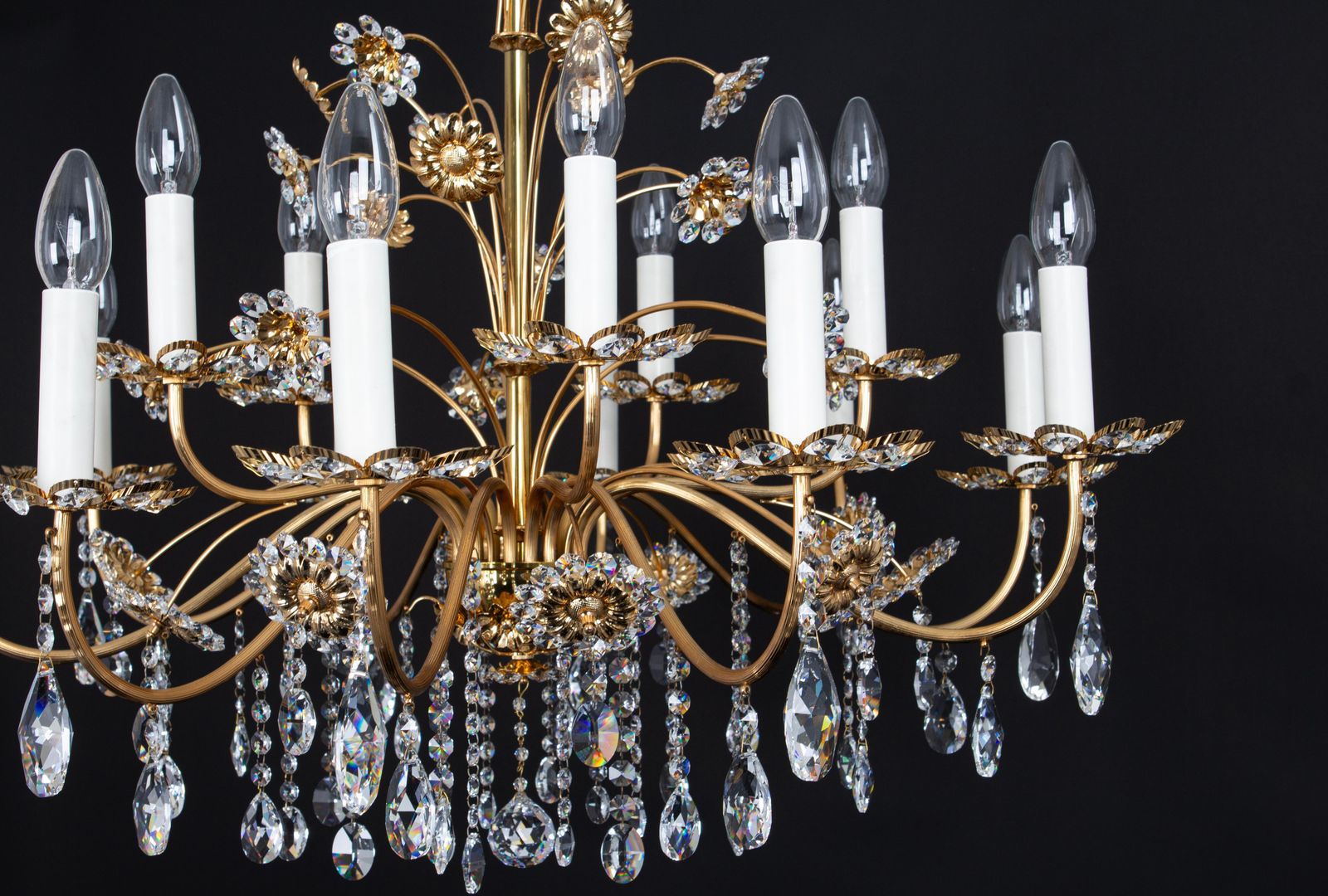 photo buy Large Gilt Brass Flower Shape Chandelier By Palwa, Germany, 1970s