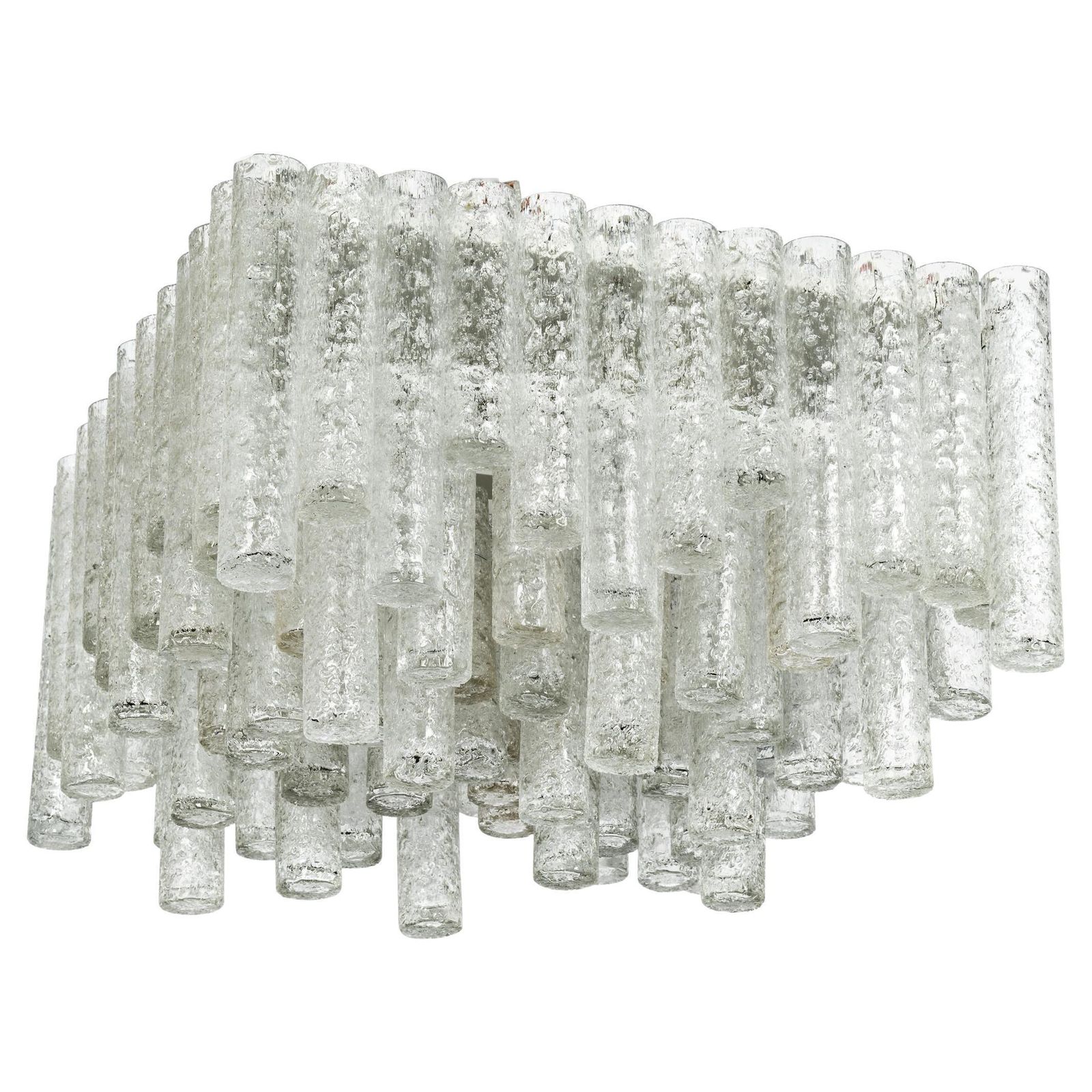 1 Of 2 Large Stunning Murano Ice Glass Flush Mount By Doria, Germany, 1960s