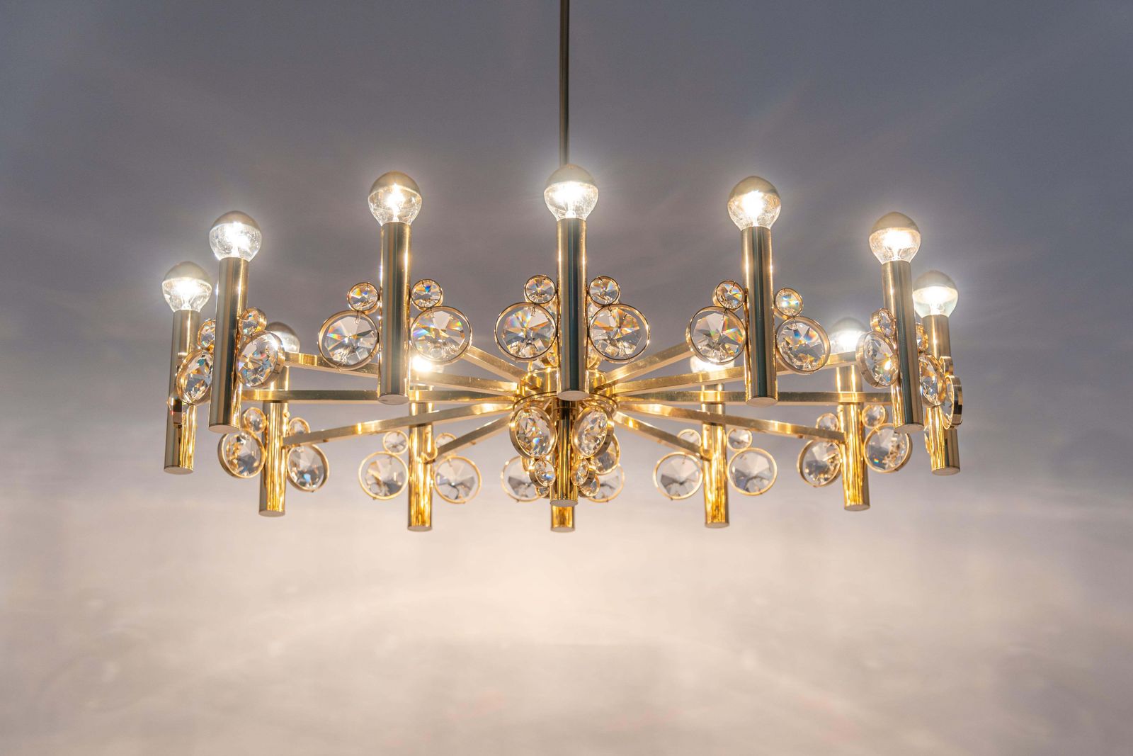 Large Gilt Brass Chandelier, Sciolari Design By Palwa, Germany, 1970s photo for sale