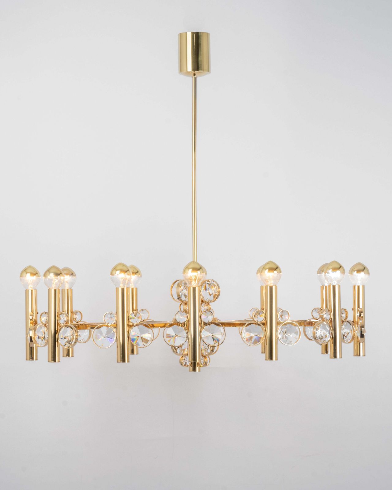 Lighting Large Gilt Brass Chandelier, Sciolari Design By Palwa, Germany, 1970s photo
