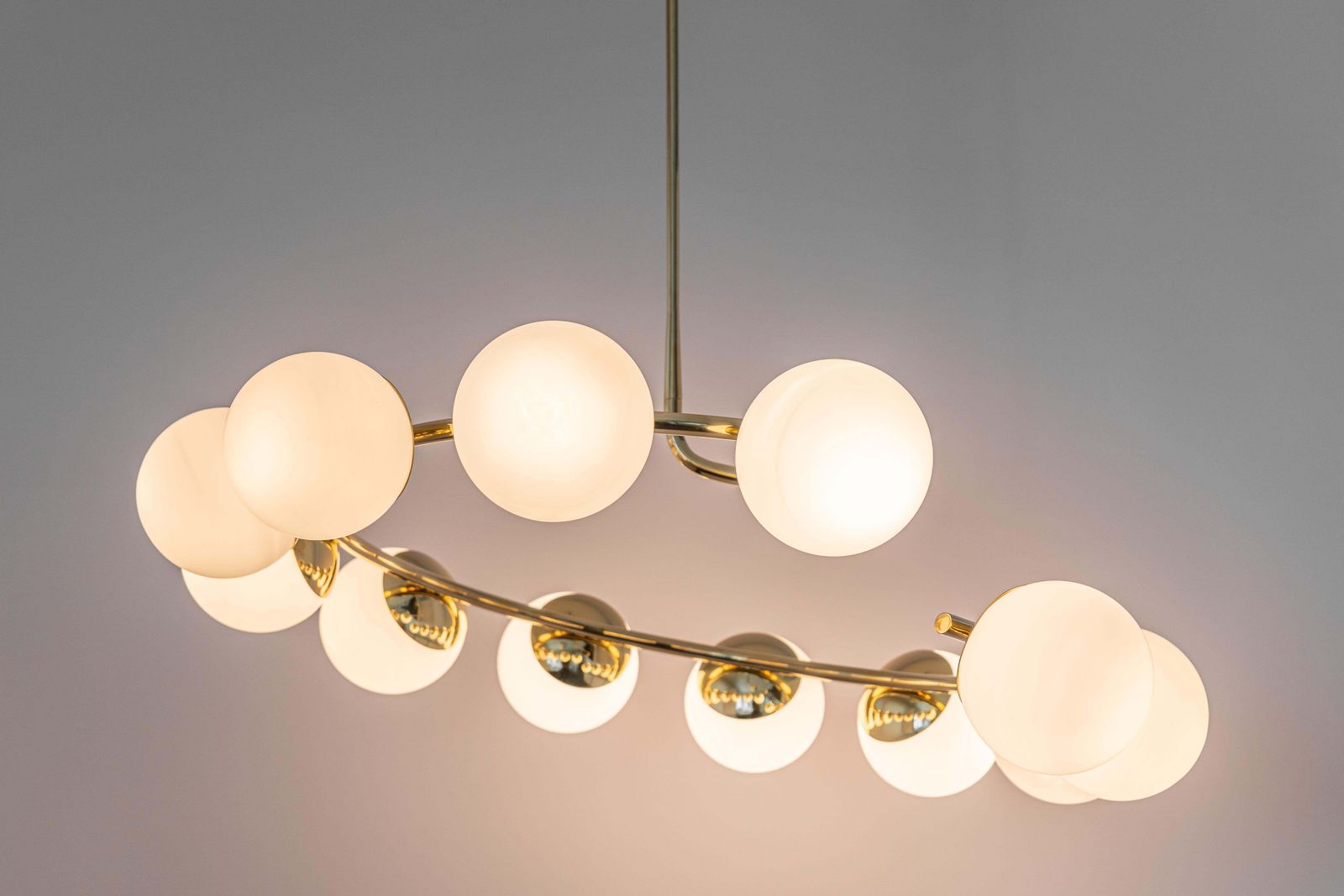 photo furniture Large Italian Brass Radial Glass Chandelier, Stilnovo Style, 1960s