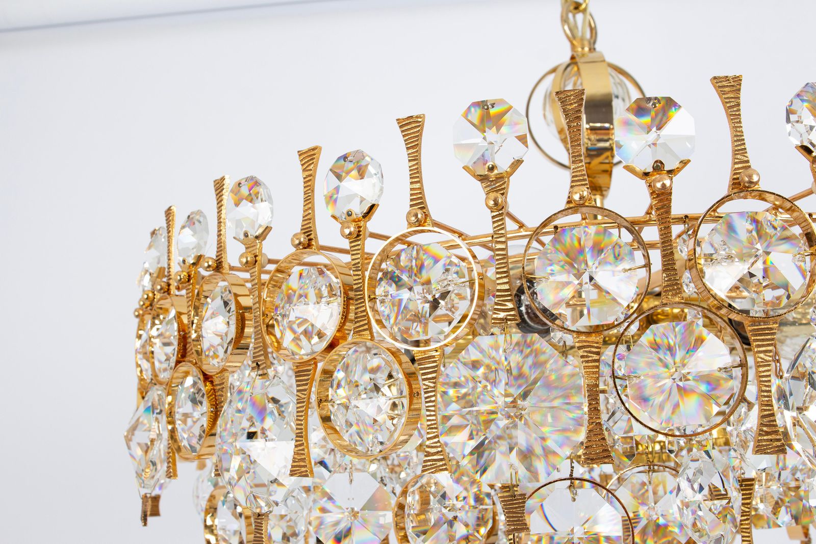 Large Gilt Brass And Crystal Chandelier, By Palwa, Germany, 1970s photo for sale