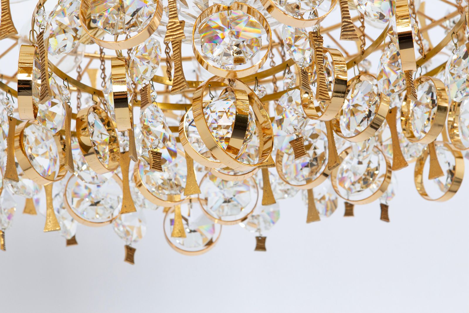 Large Gilt Brass And Crystal Chandelier, By Palwa, Germany, 1970s photo vinterior