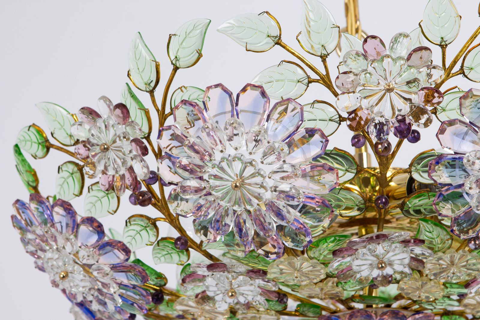 Large Gorgeous Chandeier Gilt Faceted Crystal Glass Bagues, Palwa, 1970s photo Lighting