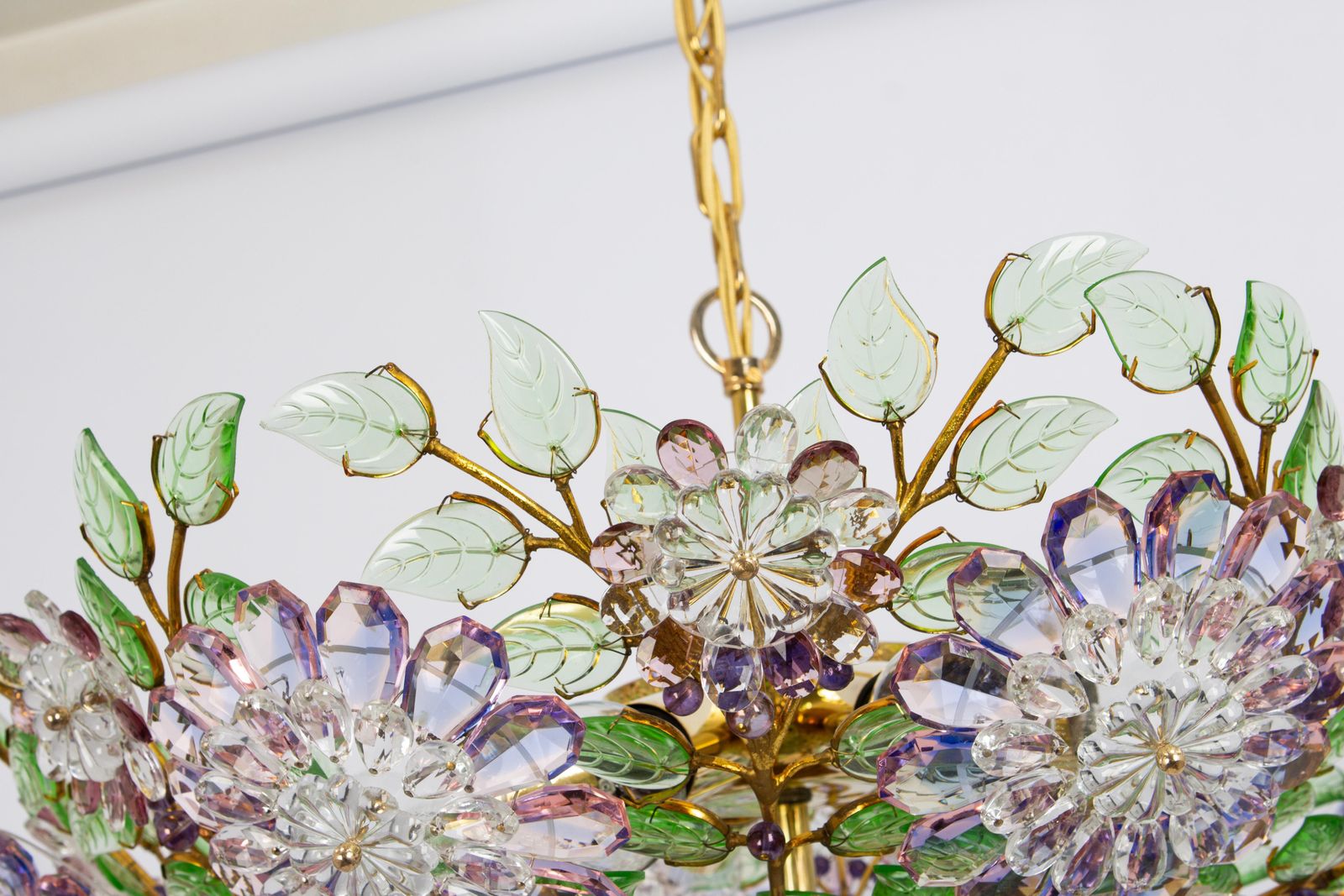 Large Gorgeous Chandeier Gilt Faceted Crystal Glass Bagues, Palwa, 1970s photo 9113.0